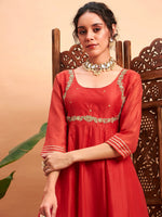 Women Rust Chanderi Embroidered Anarkali Maxi Kurta