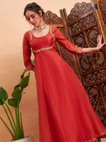 Women Rust Chanderi Embroidered Anarkali Maxi Kurta