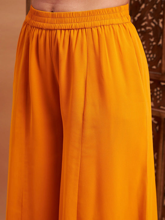 Women Mustard Mukaish Top With Sharara Pants