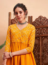 Women Mustard Mukaish Top With Sharara Pants