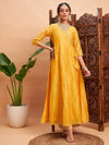 Women Yellow Chanderi Embroidered Wrap Anarkali Kurta