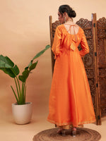 Women Orange Chanderi Embroidered Anarkali Maxi Kurta