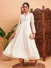 Women Off White Chanderi Solid Anarkali Maxi Kurta