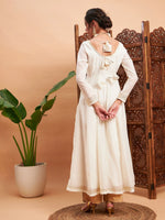 Women Off White Chanderi Solid Anarkali Maxi Kurta