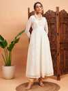 Women Off White Chanderi Solid Anarkali Maxi Kurta