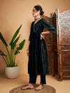 Women Black Velvet Wrap Gathered Kurta