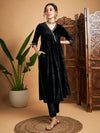 Women Black Velvet Wrap Gathered Kurta