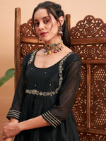 Women Black Chanderi Embroidered Anarkali Maxi Kurta