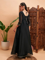 Women Black Chanderi Embroidered Anarkali Maxi Kurta