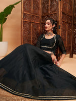 Women Black Chanderi Embroidered Anarkali Maxi Kurta