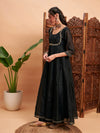 Women Black Chanderi Embroidered Anarkali Maxi Kurta