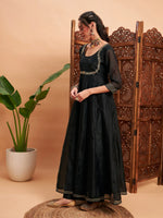 Women Black Chanderi Embroidered Anarkali Maxi Kurta