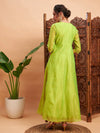 Women Lime Green Chanderi Embroidered Wrap Anarkali Kurta