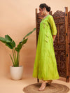 Women Lime Green Chanderi Embroidered Wrap Anarkali Kurta