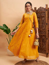 Women Mustard Chanderi Round Neck Anarkali Kurta