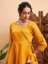 Women Mustard Chanderi Round Neck Anarkali Kurta