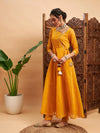 Women Mustard Chanderi Round Neck Anarkali Kurta