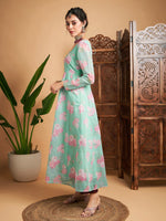 Women Blue Floral Anarkali Maxi Kurta