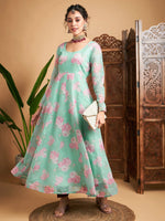 Women Blue Floral Anarkali Maxi Kurta