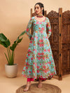 Women Blue Floral Sweatheart Neck Anarkali Maxi Kurta