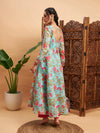 Women Blue Floral Sweatheart Neck Anarkali Maxi Kurta