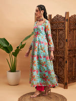 Women Blue Floral Sweatheart Neck Anarkali Maxi Kurta