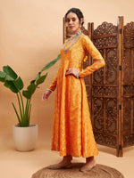 Women Mustard Floral Brocade Anarkali Maxi Kurta