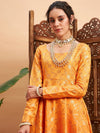 Women Mustard Floral Brocade Anarkali Maxi Kurta