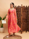 Women Fushcia Floral Sweatheart Neck Anarkali Maxi Kurta