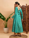 Women Teal Floral Brocade Anarkali Maxi Kurta