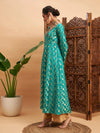 Women Teal Floral Brocade Anarkali Maxi Kurta