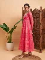 Women Pink Floral Anarkali Kurta