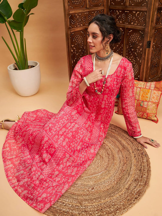 Women Pink Floral Anarkali Kurta