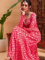 Women Fuchsia Floral Brocade Anarkali Maxi Kurta