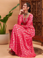 Women Fuchsia Floral Brocade Anarkali Maxi Kurta