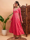 Women Fuchsia Floral Brocade Anarkali Maxi Kurta