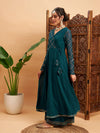 Women Teal Green Mukaish Work Wrap Anarkali Kurta