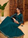 Women Teal Green Mukaish Work Wrap Anarkali Kurta