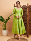 Women Green Floral Brocade Anarkali Maxi Kurta