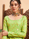 Women Green Floral Brocade Anarkali Maxi Kurta