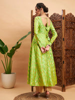 Women Green Floral Brocade Anarkali Maxi Kurta