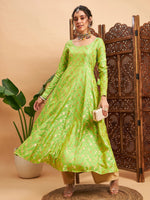 Women Green Floral Brocade Anarkali Maxi Kurta