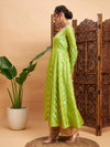 Women Green Floral Brocade Anarkali Maxi Kurta