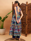 Women Navy Floral Sleeveless Anarkali Maxi Kurta