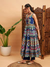 Women Navy Floral Sleeveless Anarkali Maxi Kurta