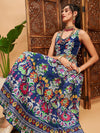 Women Navy Floral Sleeveless Anarkali Maxi Kurta