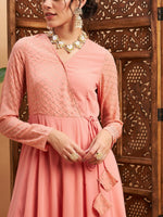 Women Pink Mukaish Work Wrap Anarkali Kurta