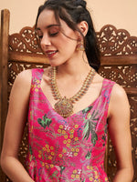 Women Pink Floral Sleeveless Anarkali Maxi Kurta