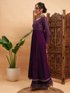 Women Burgundy Mukaish Work Anarkali Kurta