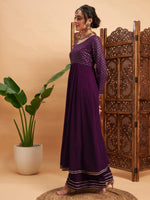 Women Burgundy Mukaish Work Anarkali Kurta